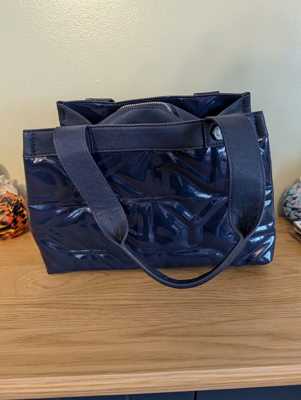 DKNY Navy Blue Quilted Patent Shoulder Bag